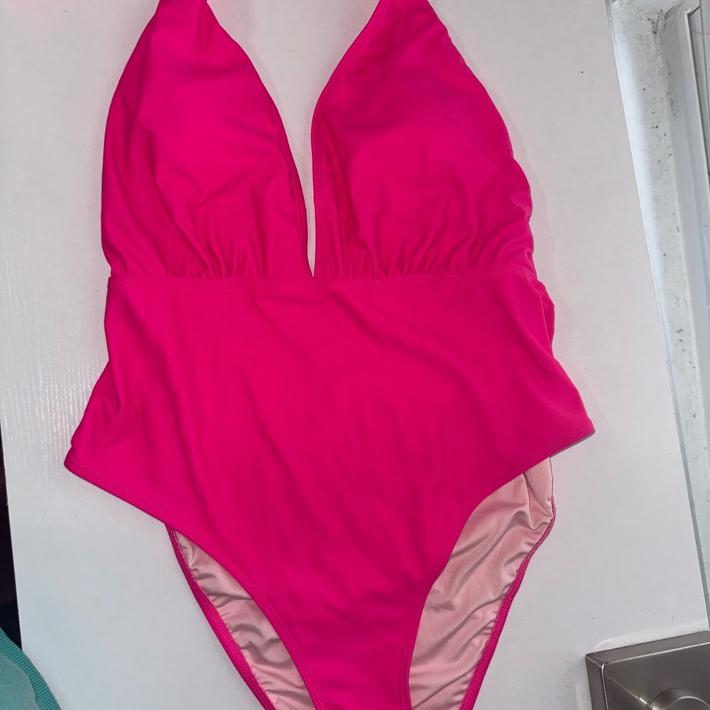 Cupshe Pink One Piece Swimsuit Plunging Halter Neckline Women’s Large